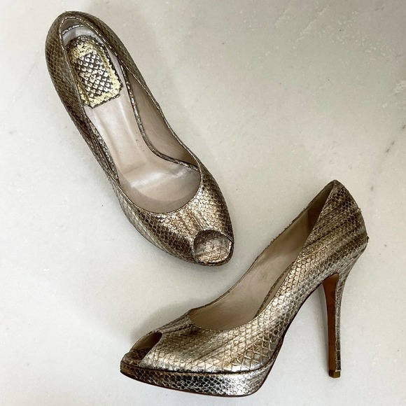 Dior Metallic Peep Toe Snake Skin Heels sz 38.5 - Picture 9 of 9